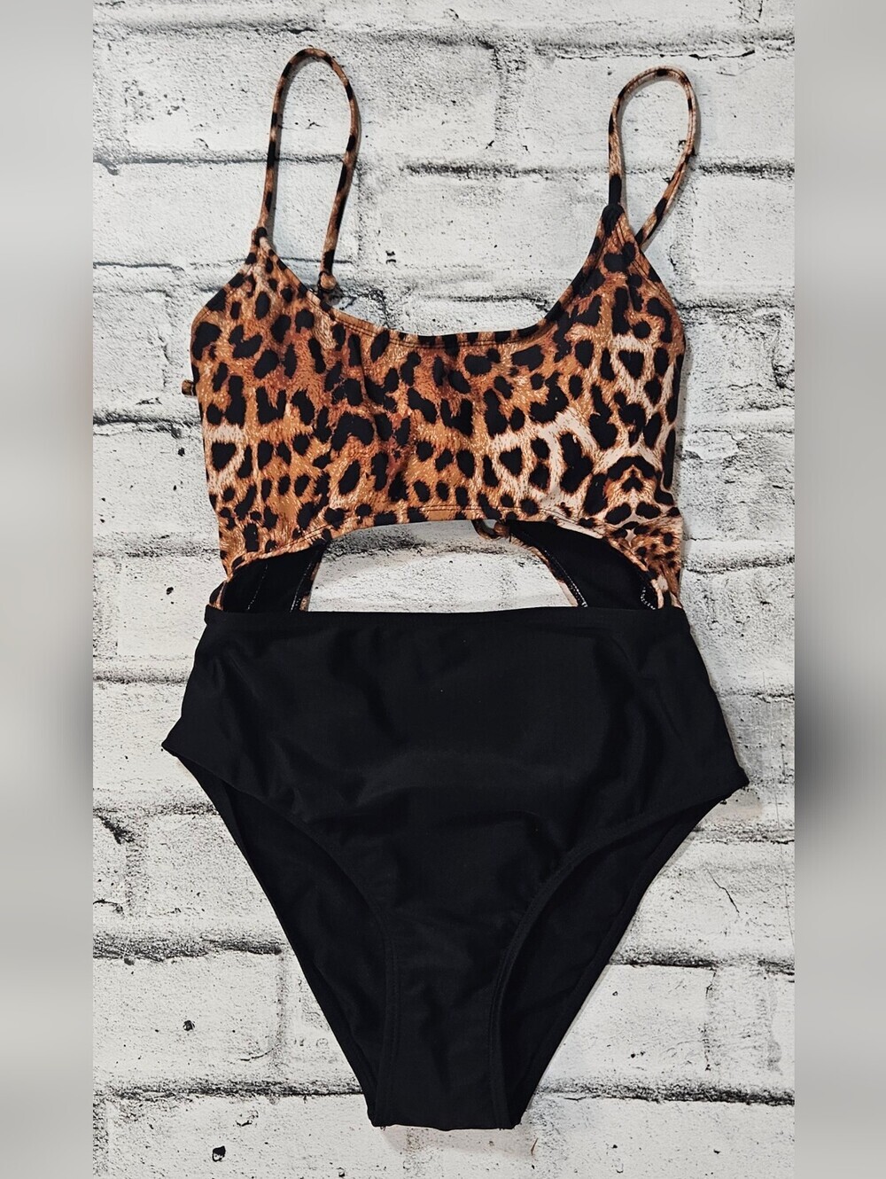 George Leopard Print Cutout One Piece Swimsuit Lace Up Back Size Medium